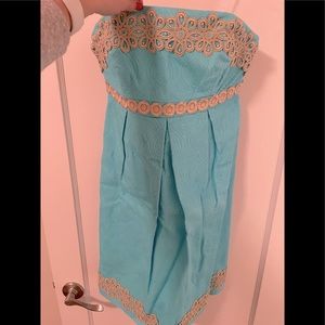 Lilly Pulitzer Blue Jacquard Dress with Gold Lace